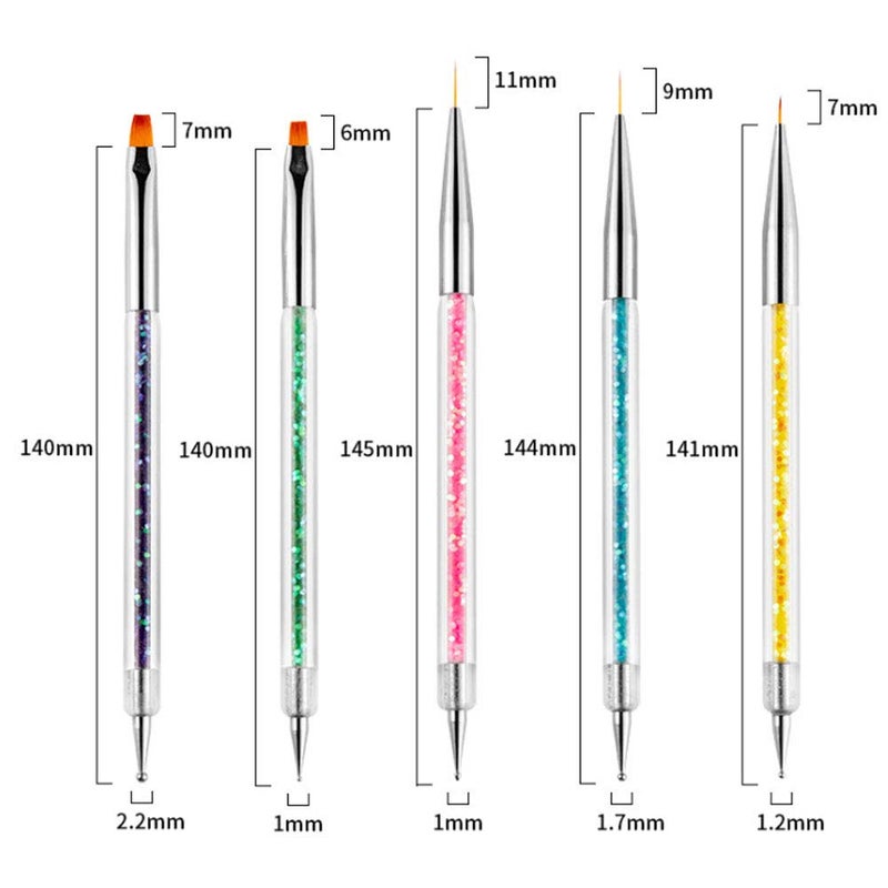 iFwevs Nail Art Brushes,5pcs Double Ended Brush & Dotting Tool Kit,Including Nail Liner Brush and Nail Dotting Pens for Nail Art Nail Salon - Image 4